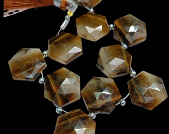 Tiger Eye Hexagon Briolette Beads, 15mm Faceted Tiger Eye Cut, Natural Gemstone Focal Beads for Jewelry Making, Wholesale Loose Beads 10 Pcs