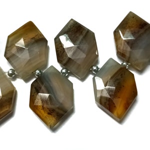 Pierres précieuses d'agate du Montana de qualité AAA, perle hexagonale à facettes, 6 paires assorties, taille 12 x 18 mm environ, perle couleur whisky