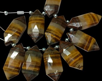 Tiger Eye Gemstone Beads: Hexagon Briolette, 10x25 mm, 10 Pcs