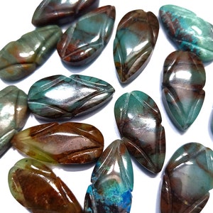 Chrysocolla Carving leaves, Long Leaves, 5 Pcs, 12.5x21 mm, Match Pair Bead, Chrysocolla Leaves, Unique Shape Bead, Blue Brown Colour Bead