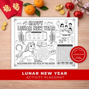 Lunar New Year Activity Placemat – Year of the Horse Kids Printable, CNY Coloring Sheet, Maze & Word Search, Chinese New Year Activity