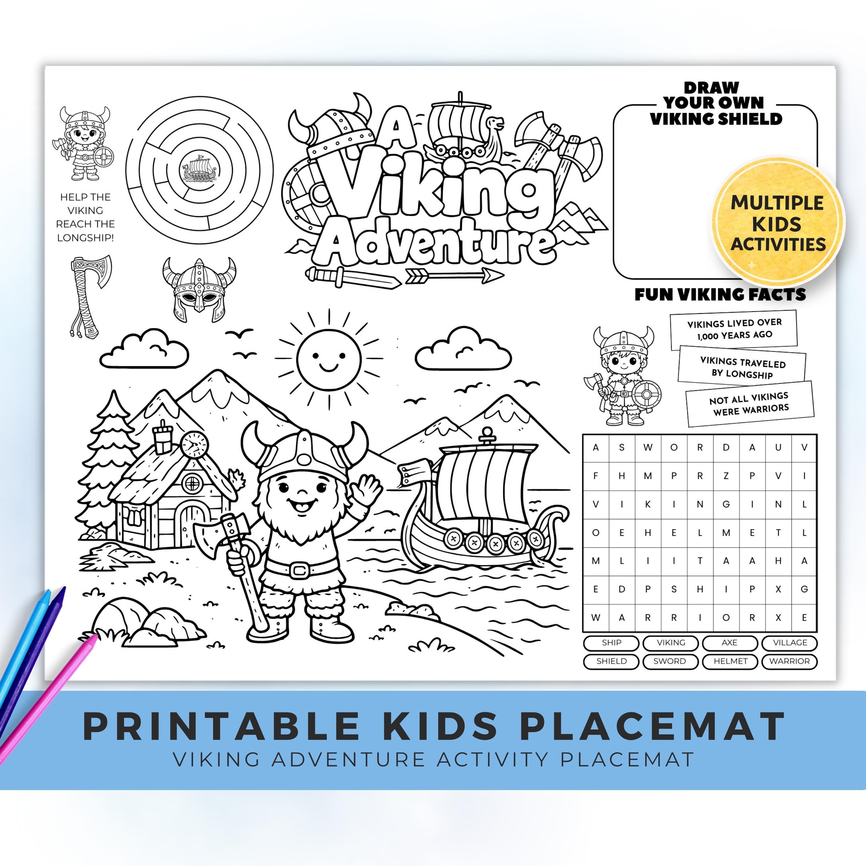 Viking Activity Placemat Printable | Kids Coloring & Games | Norse ...