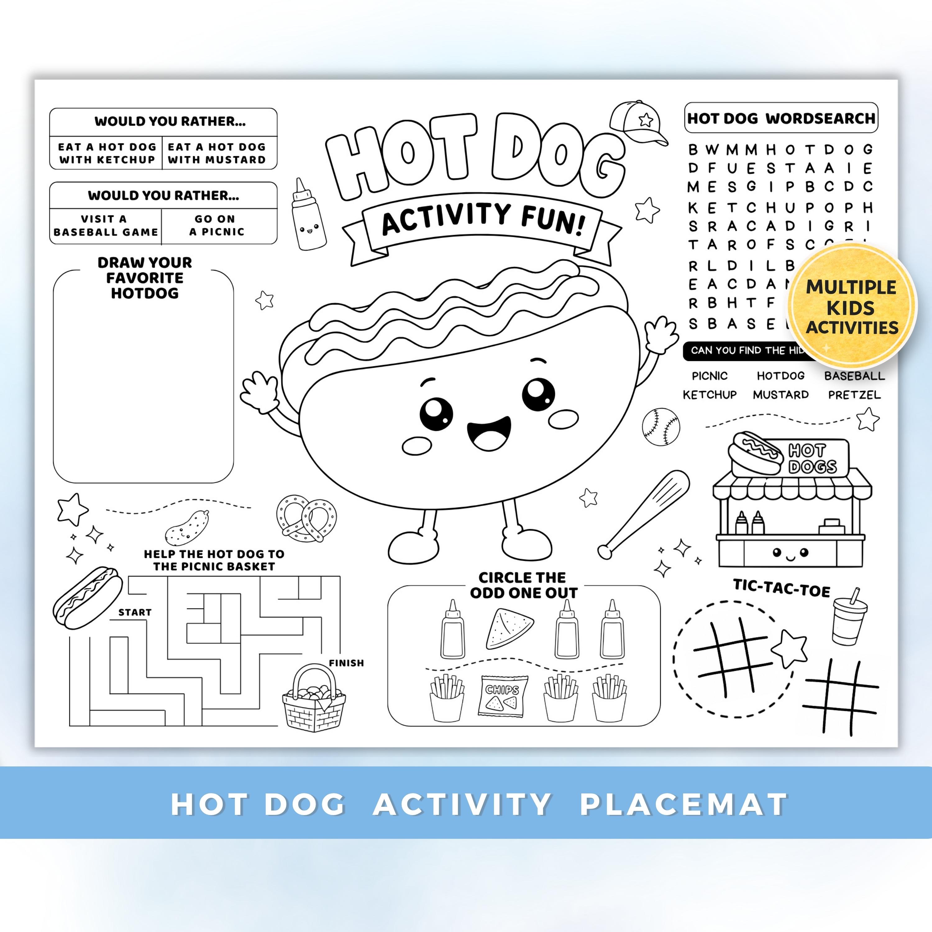 33 Awesome Food Crafts for Kids To Keep Them Entertained 30 Hot Dog Activity Placemat Printable, Fast Food Coloring Page for…