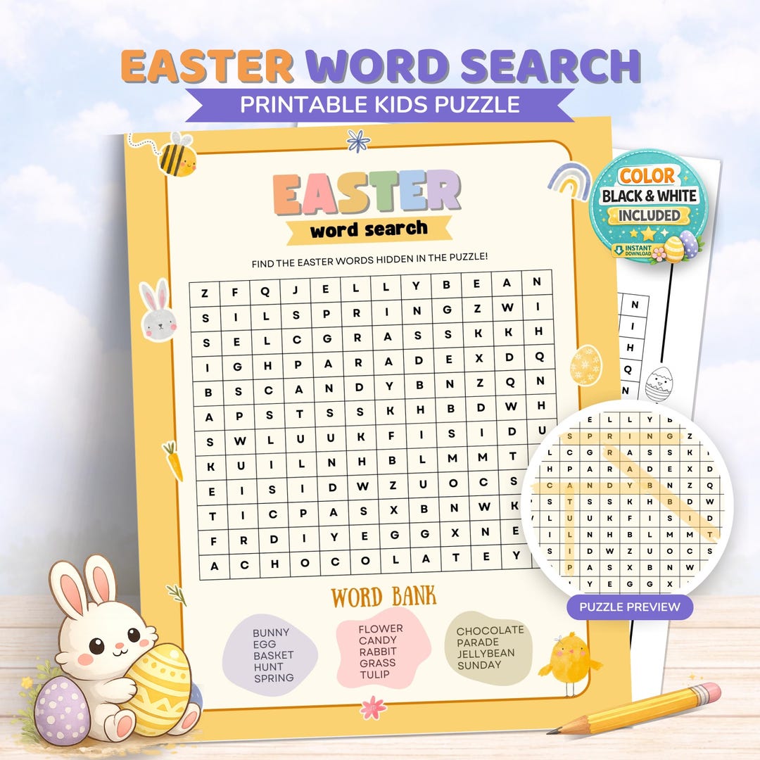 Easter Word Search Printable – Kids Puzzle Activity, Classroom Game ...