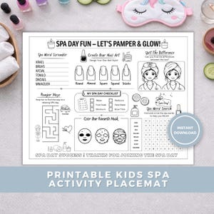 Spa Day Activity Placemat for Kids – Printable Coloring & Word Games