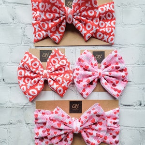 VALENTINES DAY BOWS | Headwrap | Clip | Nylon | hearts | xoxo | pink • red | baby bow | toddler bow | sweetheart | pretty