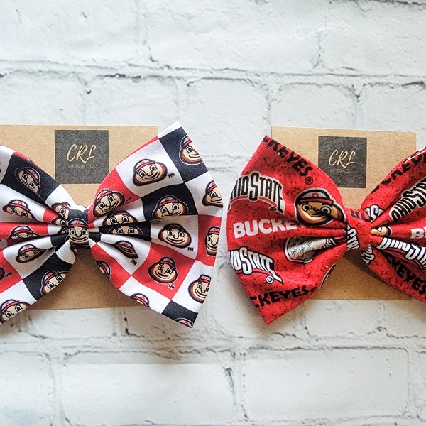 OHIO STATE BUCKEYES | clip bow | nylon headband | Red | Ohio | Brutus Buckeye | football | basketball | team spirit bows