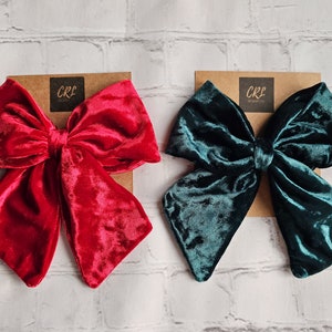 LARGE VELVET SAILOR Bow| oversized bow | crushed velvet | adult bow | Christmas bow | fable bow | big hair bow | barrette clip | red | green