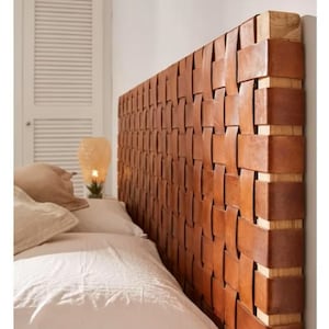 Authentic Leather Headboard, Handmade Leather Strap Headboard, Natural Headboard, Wall Hanging Leather Straps Headboard