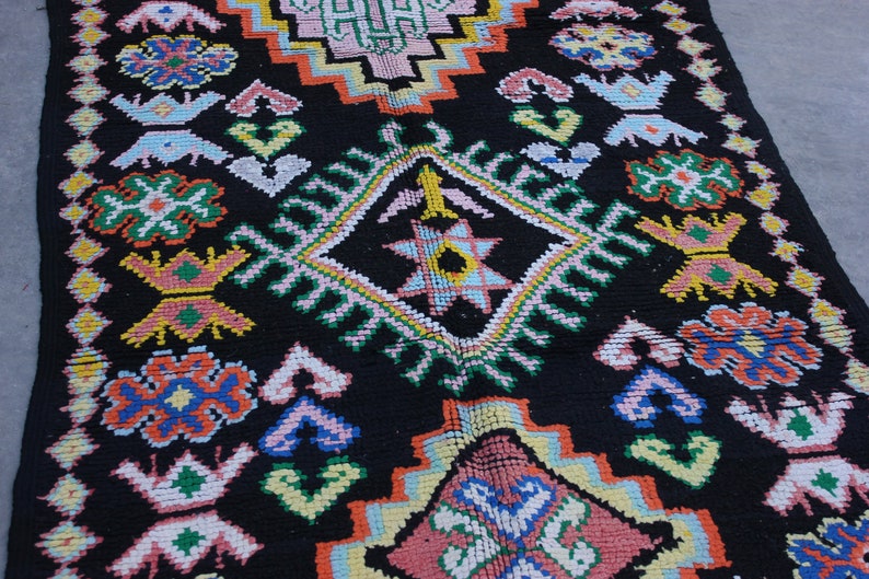 Black Moroccan Runner, Moroccan Wool Rug, Colorful Floor Rug, Boujaad Rug, Moroccan Rug, Solid Rug, 4x9 Moroccan Rug image 3