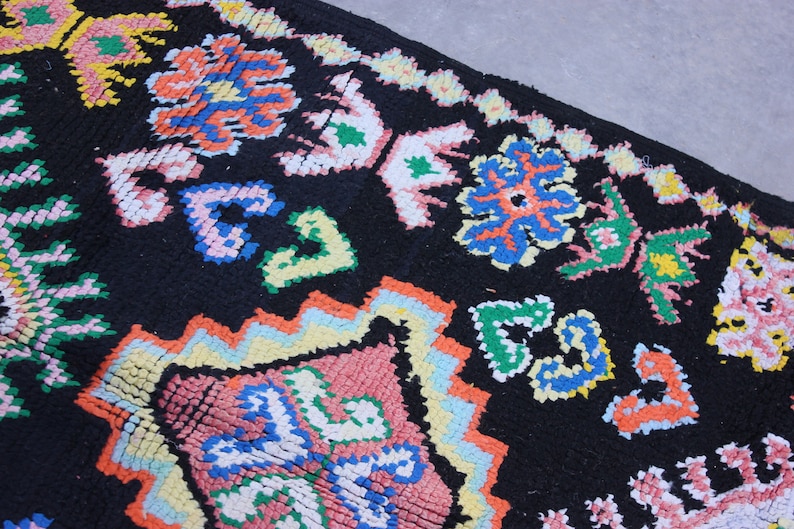 Black Moroccan Runner, Moroccan Wool Rug, Colorful Floor Rug, Boujaad Rug, Moroccan Rug, Solid Rug, 4x9 Moroccan Rug image 7
