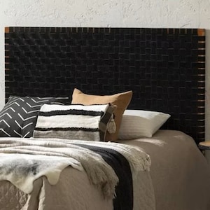 Black Leather Headboard, Woven Leather Strap Headboard, Naturally Stunning Headboard, Wall Hanging Leather Straps Headboard
