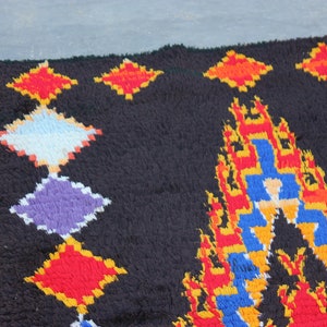 Schwarzer Teppich Marokkanischer bunter Teppich, marokkanischer schwarzer Läufer, handgefertigter Teppich, schwarzes Design und lebendige Farben, perfekter Akzent für jeden Raum Bild 9