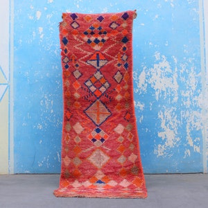 Red rug, Vintage Berber Moroccan Rug, Handwoven Red Boujaad Rug, Vintage Boujaad Rug, red moroccan rugs for bedroom & living room 8x2 image 1