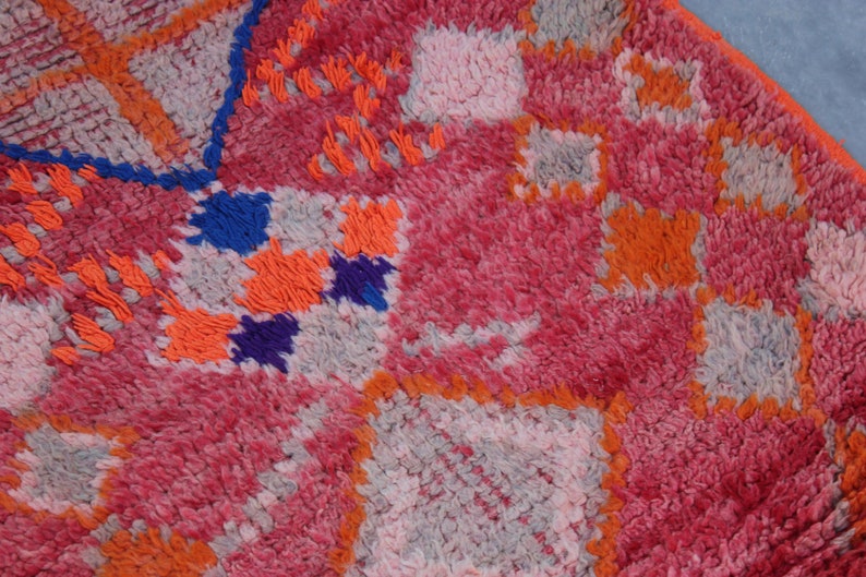 Red rug, Vintage Berber Moroccan Rug, Handwoven Red Boujaad Rug, Vintage Boujaad Rug, red moroccan rugs for bedroom & living room 8x2 image 7
