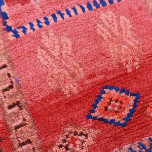 Red rug, Vintage Berber Moroccan Rug, Handwoven Red Boujaad Rug, Vintage Boujaad Rug, red moroccan rugs for bedroom & living room 8x2 image 9