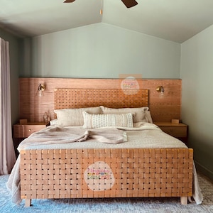 Leather Headboard, Handmade Leather Strap Headboard, Natural Headboard, Wall Hanging Leather Straps Headboard