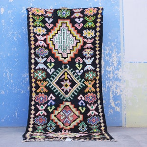 Black Moroccan Runner, Moroccan Wool Rug, Colorful Floor Rug, Boujaad Rug, Moroccan Rug, Solid Rug, 4x9 Moroccan Rug image 1