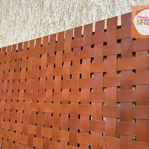 Leather Strap Headboard, Woven Leather  Bed Headboard, Leather Strap Wall Hanging, Mid Century Modern Decor, Queen Headboard