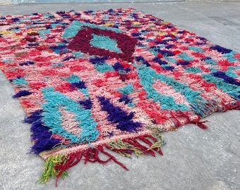 Colorful Carpet Hallway -Beni Ourain Vintage rug -Berber Rug Hand Knotted -Checkered Rug -Entryway Runner Rug, Multicolor Rug Kitchen