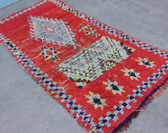 Roter marokkanischer Teppich, Handgemachter Marokkanischer Teppich, Vintage Boujaad Teppich, Teppich für Wohnzimmer - 100x100 cm