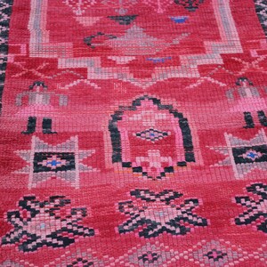 Handcrafted Runner Rug with Character Drawings of Moroccan Culture, Vintage Red Berber Moroccan Rug , Hallway Rug Runner image 6