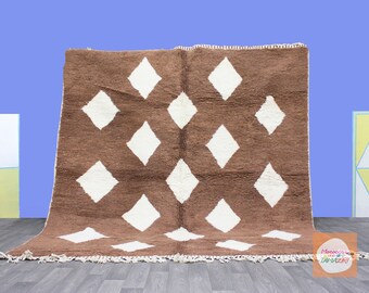 Soft Brown Berber Rug, Handwoven Natural Brown Rug, Bohemian Beni Ourain Carpet, Authentic Boho Rug