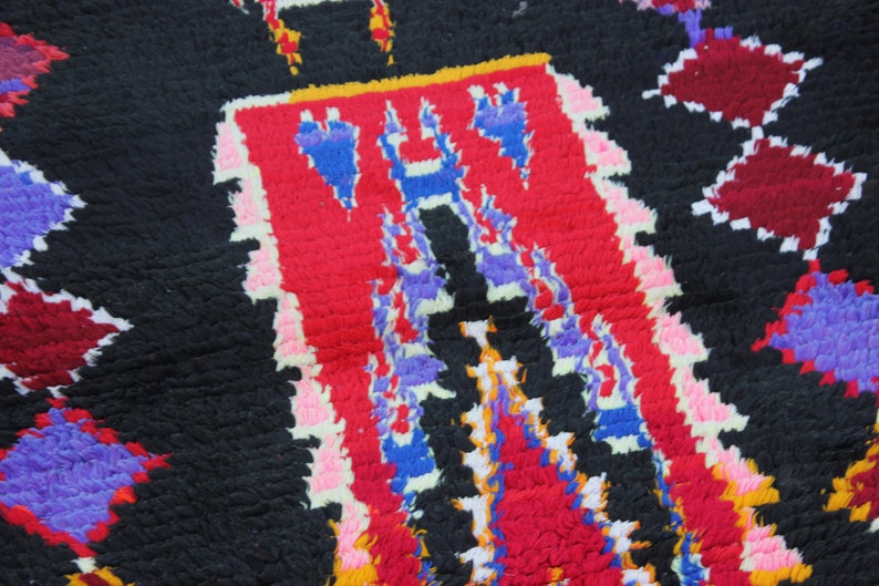 Schwarzer Teppich Marokkanischer bunter Teppich, marokkanischer schwarzer Läufer, handgefertigter Teppich, schwarzes Design und lebendige Farben, perfekter Akzent für jeden Raum Bild 5