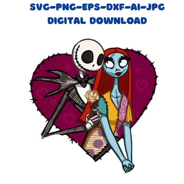 Jack Skellington Svg- Jack and Sally Svg- Digital Cut File For Cricut and Silhouette- Svg- Png- Ai- Dxf- Eps- Svg- Instant Download