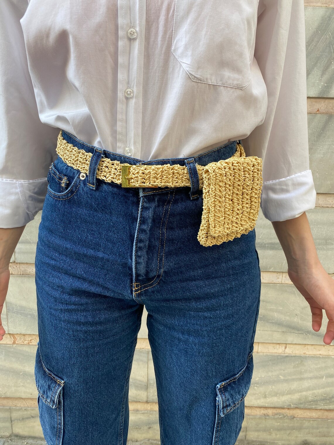 Crochet Straw Belt Bag Straw Beltrattan Belt Bag Small Etsy