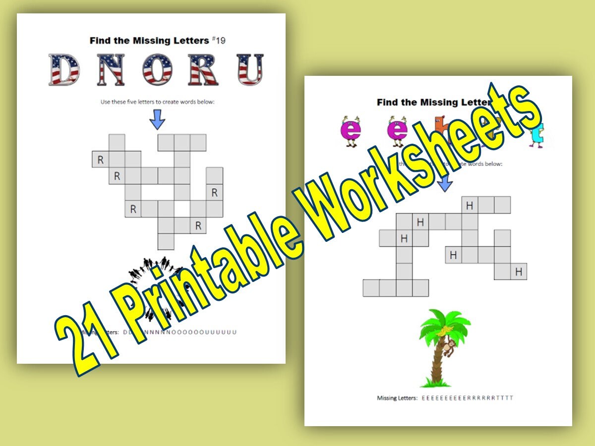 Word Puzzles - Find the Missing Letters, Instant Digital Download, Worksheets, Homeschool ...
