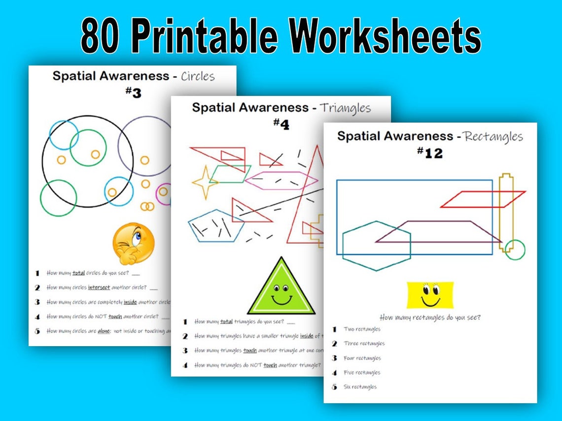 Spatial Reasoning Worksheets, 80 Printables, Geometry, Shapes, Brain