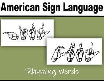 Lenguaje de señas americano: palabras que riman, juego de correspondencias, hojas de trabajo, descarga digital, pdf imprimible, deletreo, ASL