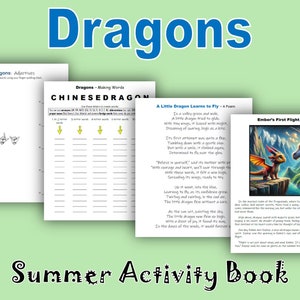 Dragons - Summer Activity Book, Digital Download, Summer, End of Year, Elementary Workbook