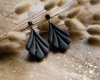 Black elegant earrings,Statement earrings,Bridal black earrings,Christmas black earrings,Polymer black clay earrings,Black earrings,Handmade