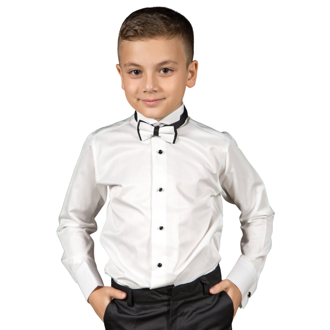 Boys Wing Collar, Long Sleeve, Tuxedo Shirt, Wedding, Baptism, Formal