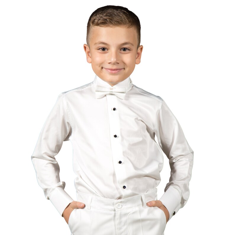 Boys Wing Collar Long Sleeve Tuxedo Shirt Wedding Baptism Etsy