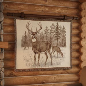 Cozy Woven Deer Blanket - Rustic Cabin Throw - Lake House Decor - Deer Wall Hanging Tapestry - Lodge Fireplace Blanket - Woodland Gift