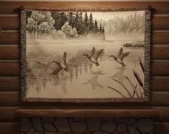 Duck Woven Blanket,  Wildlife Throw, Rustic Cabin Decor,  Nature Home Accent,  Duck Hunting Gift