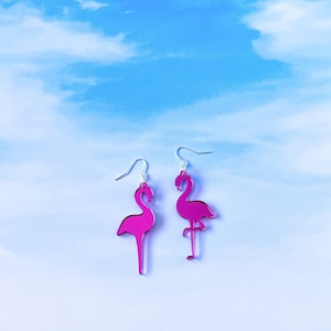 Flamingo Earrings in Pink Mirror Acrylic