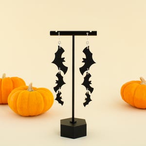Black Bat Earrings, acrylic bat dangles, lightweight, Halloween earrings, costume jewelry, big bat earrings, choice of wire or stud, spooky!