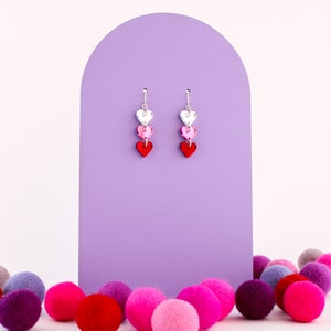Mirrored Acrylic Stacked Hearts Earrings, multiple colors available! Valentine&#39;s Day Earrings, mirror acrylic hearts, stacked, wire or stud.