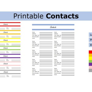 Printable Contacts Page | Contacts Page | US letter size print at home task checklist, organizer list