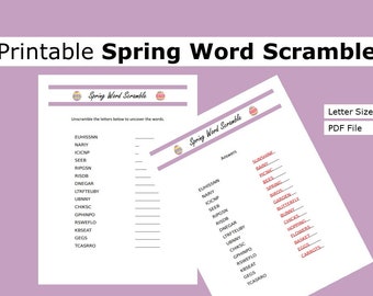 Printable Spring Word Scramble| Word Scramble | US letter size print at home party, game, activity, seasonal