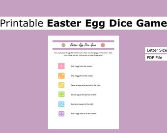 Printable Easter Egg Dice Game| Easter Game | US letter size print at home party, game, activity, seasonal