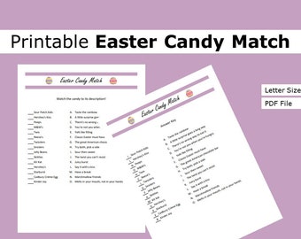 Printable Easter Candy Match Game| Party Game | US letter size print at home activity, game, seasonal