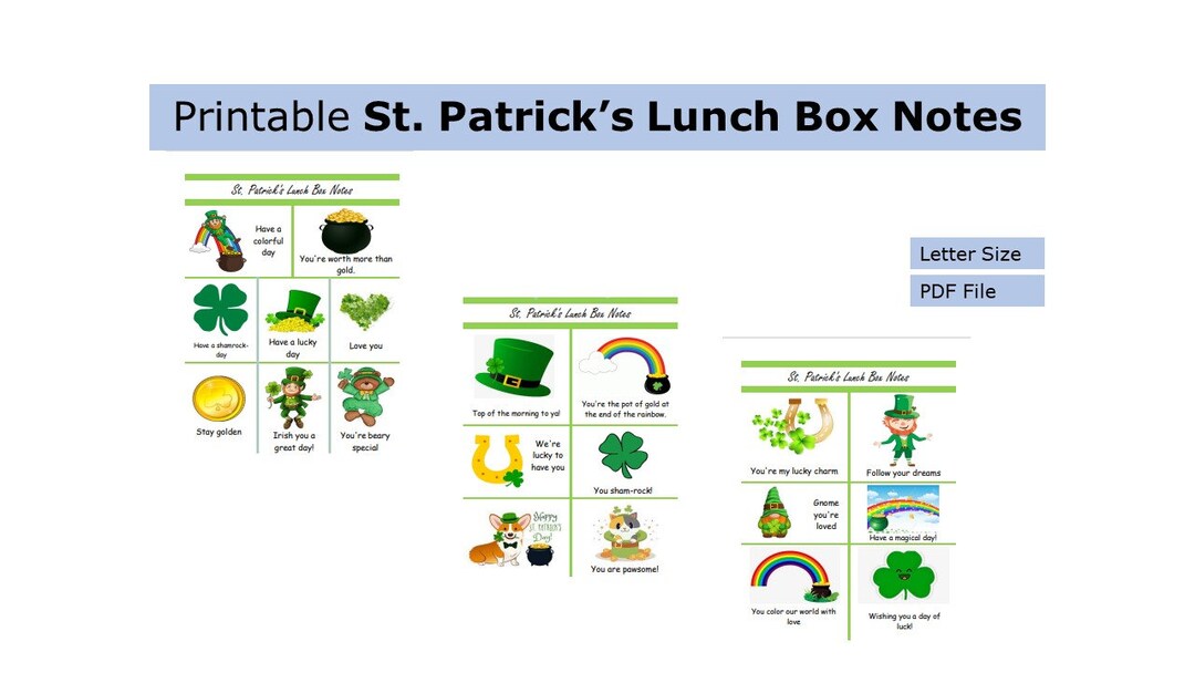 Printable St. Patrick’s Day Lunch Box Notes | Lunch Box Notes | US ...