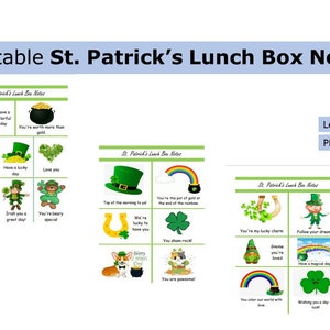Printable St. Patrick’s Day Lunch Box Notes | Lunch Box Notes | US letter size print at home worksheet, lunch, kids, seasonal