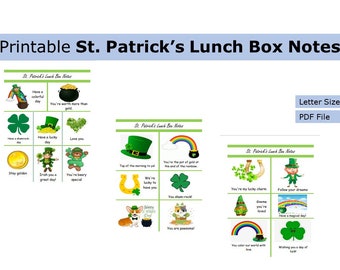 Printable St. Patrick’s Day Lunch Box Notes | Lunch Box Notes | US letter size print at home worksheet, lunch, kids, seasonal