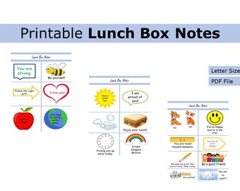 Printable Lunch Box Notes | School Lunch Box Notes | US letter size print at home notes, back to school